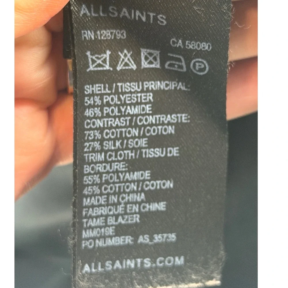 AllSaints Mens Italian Cloth Blazer Jacket Black Size 38 2 Button Sport Coat 803